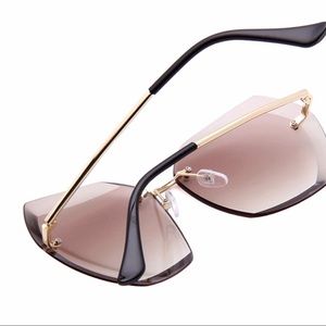 Rimless Geometric Sunglasses- Brown